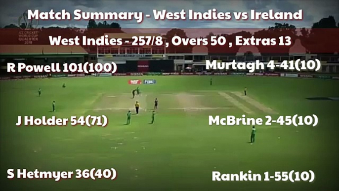 ICC World Cup Qualifier - Match 13 - West Indies vs Ireland - WI vs IRE Highlights - 10 March 2018