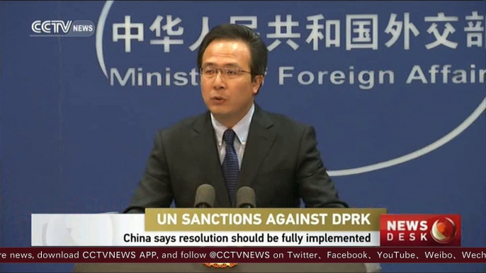 China says UNSC's resolution on DPRK should be fully implemented