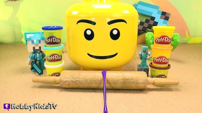 GIANT Play-Doh MINECRAFT STEVE Makeover! Lego Head + Hulk Surprise Boxes by HobbyKidsTV