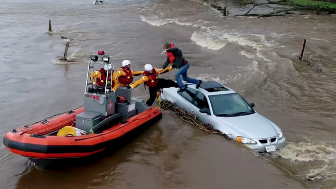 Man Rescued From Car Roof in California Flood Waters