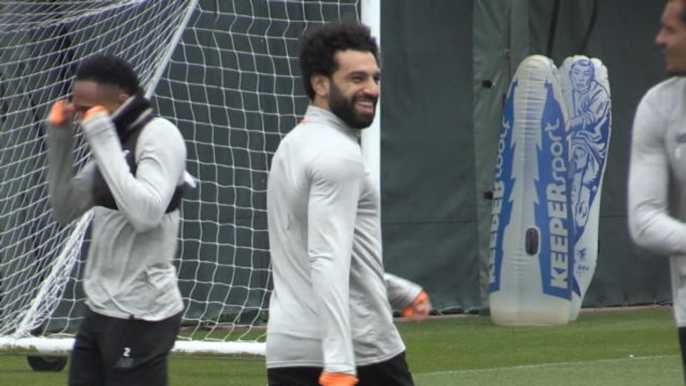 All smiles as Salah trains for Liverpool ahead of Manchester City clash