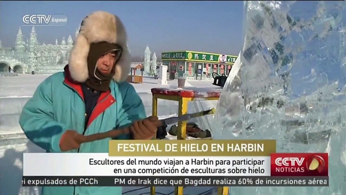 Escultores del mundo viajan a Harbin para particular en una competición de esculturas sobre hielo