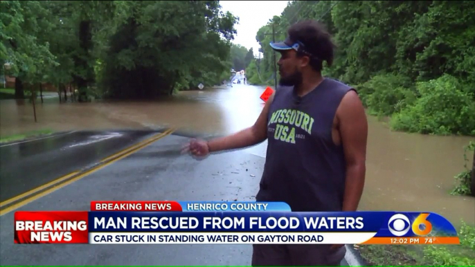 Trapped Driver Rescued from Flooded Virginia Road