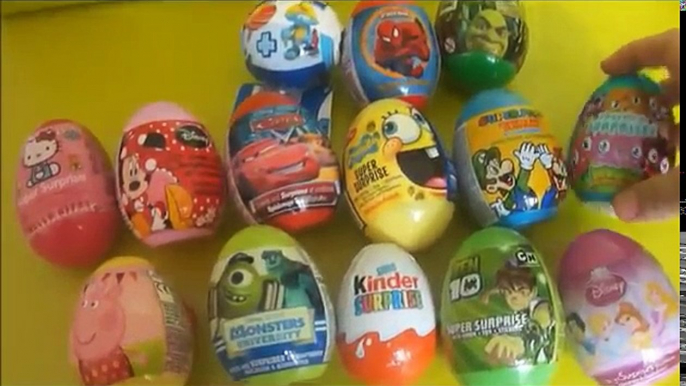 Surprise eggs unboxing Kinder Surprise disney egg toy surprise Spongebob Smurfs Hello Kitty Cars 2