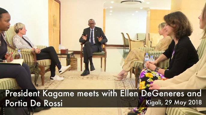 President Kagame meets with Ellen DeGeneres, host of TheEllenShow and Portia De Rossi who are on holiday in Rwanda and visited the site of the upcoming Ellen De