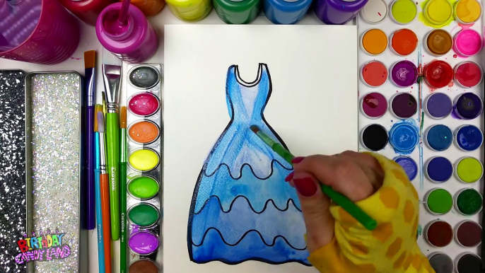Coloring Page of Sparkle Beautiful Dress for Kids to Learn to Color and Paint with Watercolor