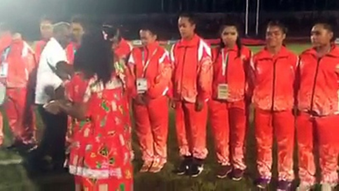 Receiving the Bronze medal - Tonga Women's Football team ⚽️