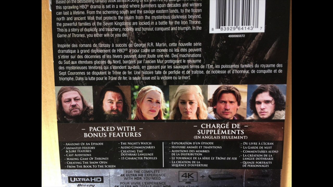 Critique du coffret Game of Thrones season 1 format 4K Ultra HD