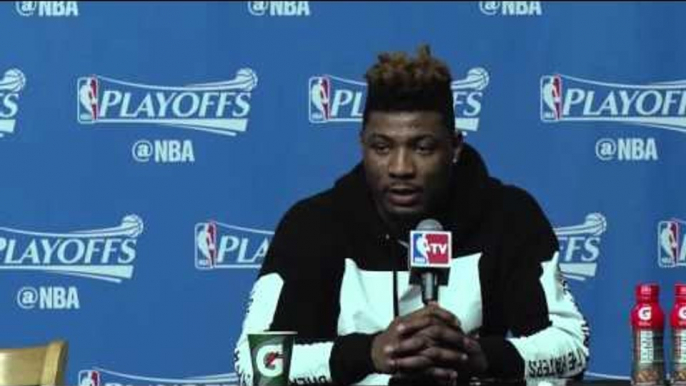 Marcus Smart on His Strong Defensive Performance Locking Down Paul Millsap and Kyle Korver