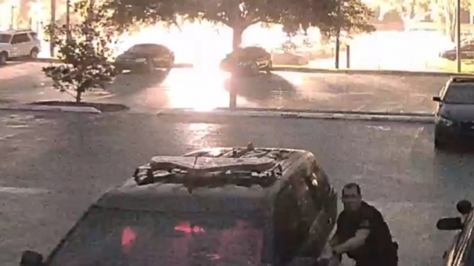 Lightning Strikes Next to Florida Police Station, Startling Officer