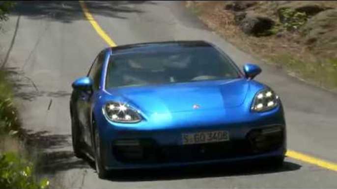 Porsche Panamera Turbo Sport Turismo Driving Video in Blue Metallic