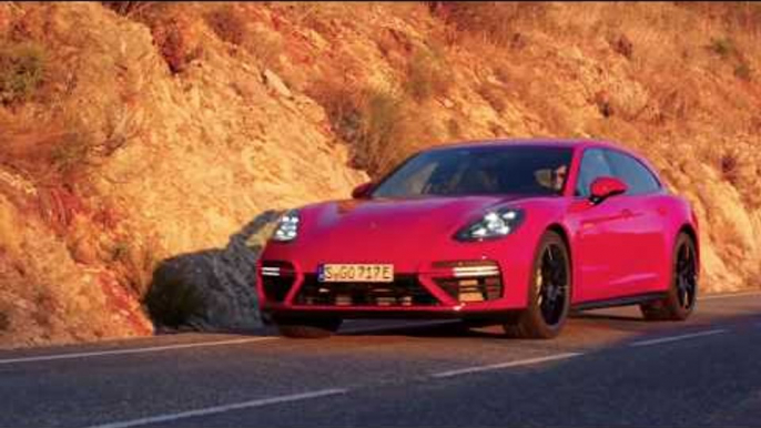 Porsche Panamera Turbo S E-Hybrid Driving Video in Carmine Red