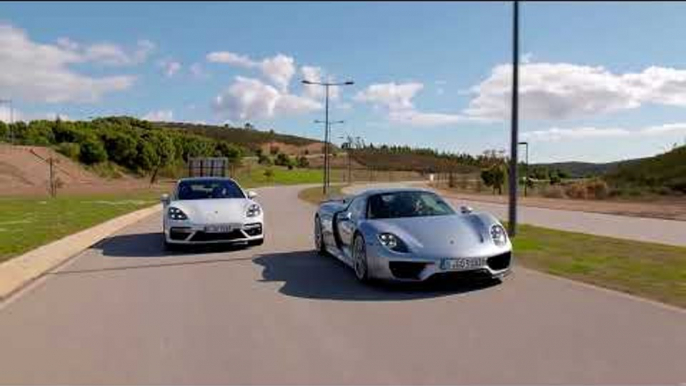 Porsche 918 Spyder & Panamera Turbo S E-Hybrid Sport Turismo in Carrara White Metallic