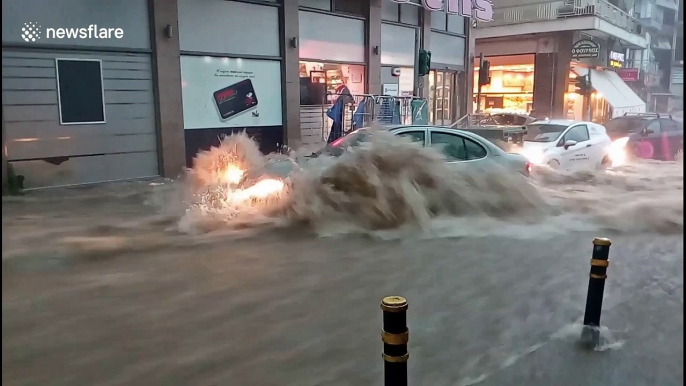 Drivers stranded in flash floods as severe storm hits northern Greece