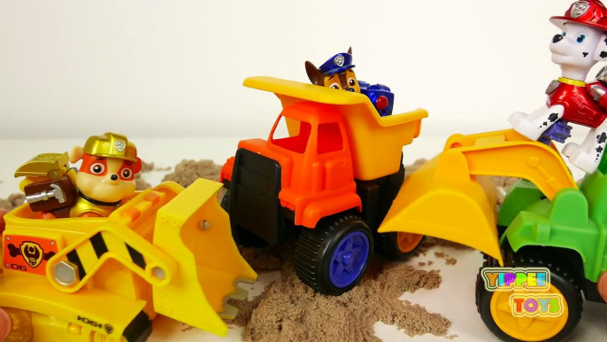 Construction Trucks Toys for Kids Paw Patrol Playing in Kinetic Sand
