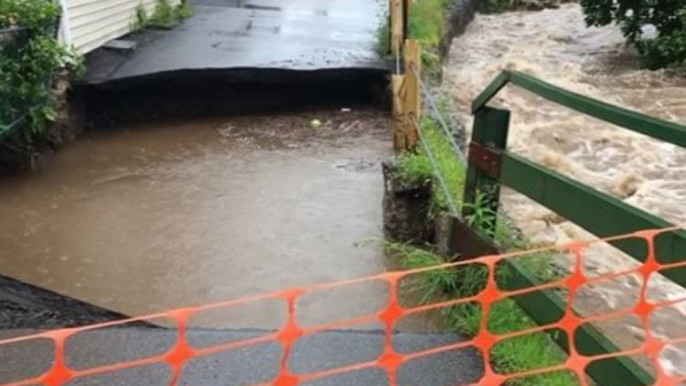 Roads Washed Out by Flooding in Saint Clair, Pennsylvania