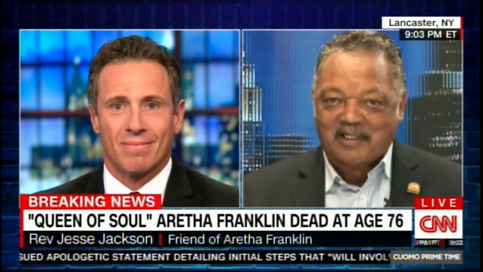 Rev Jesse Jackson on "Queen of Soul" Aretha Franklin dead at age 76. #Breaking #News #ArethaFranklin #CNN #FoxNews