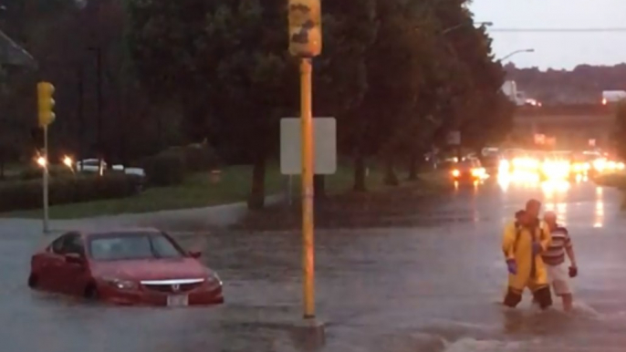 Roads Flooded in Madison, Wisconsin, After Heavy Rainfall