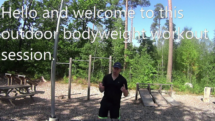 Outdoor body weight, Workout!  Hello and welcome to this workout exercise video with Andreas. In this exercise routine you will see: Pullups Chinups Dips Press workout lifting a log.