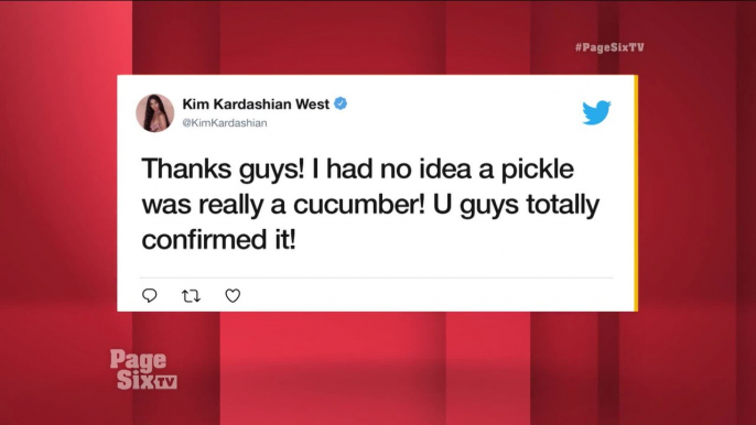 .@KimKardashian is in a big pickle - literally! The reality star may be BFFS with @foodgod, but she can't figure out if pickles are cucumbers! Watch her solve the mystery of pickles on #PageSixTV!