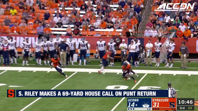 Syracuse's Sean Riley Returns Punt 69 Yards for TD vs. UConn