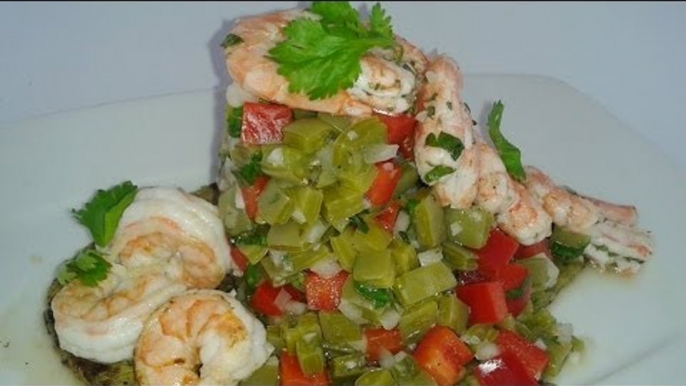 Receta de ensalada de camarón y nopales / Recipe shrimp salad and nopales