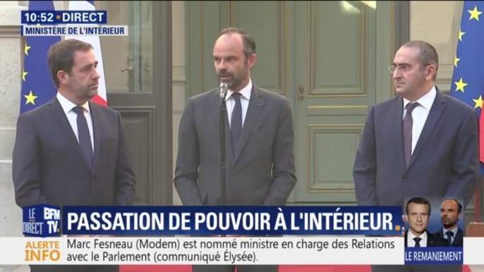 Passation de pouvoirs: Édouard Philippe estime que Christophe Castaner est "parfaitement armé" pour "faire face à cette mission"