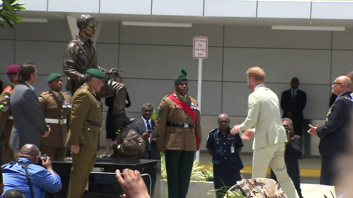 Prince Harry and Meghan unveil statue of British-Fijian war