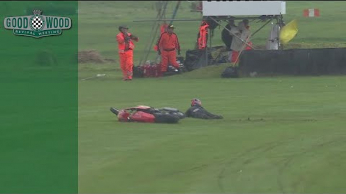 Motorcycle fall during wet Barry Sheene Trophy