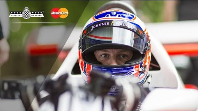 F1 Champ Jenson Button Arrives At FOS In Lauda's Legendary McLaren