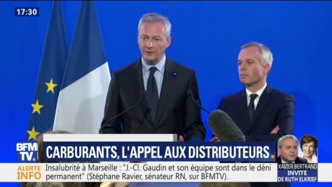 Prix des carburants : "L'engagement a été pris par les distributeurs de répercuter la baisse du prix du pétrole au jour le jour" assure Bruno Le Maire