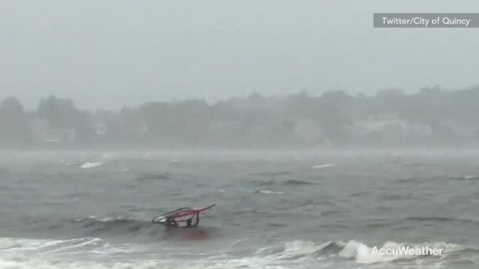 Winds are so strong, it's even too much for this wind surfer