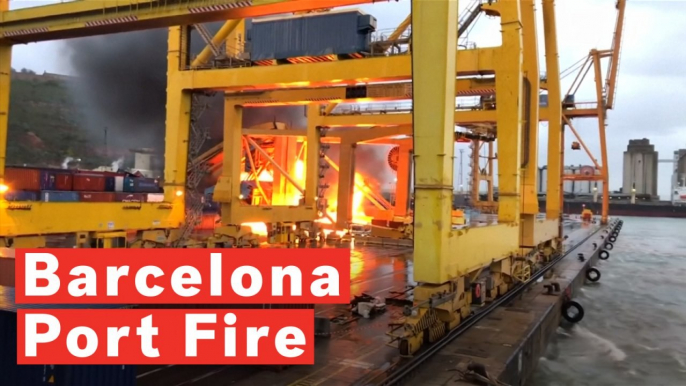 Barcelona Port Catches Fire After Ferry Crashes Into Crane