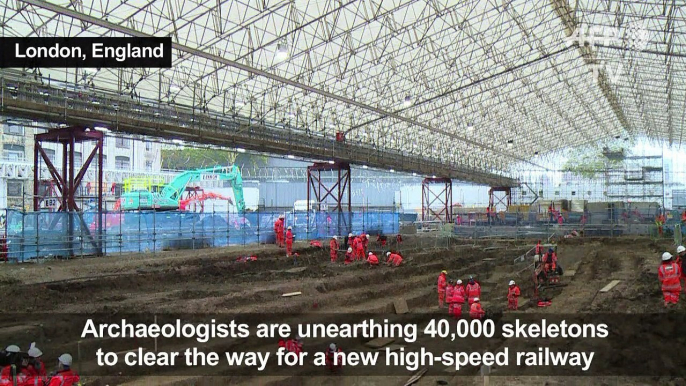 Skeletons unearthed in giant UK train line excavation