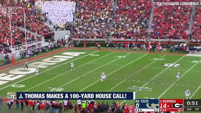 Georgia Tech's Juanyeh Thomas Returns Kickoff 100 Yards For TD vs. Georgia