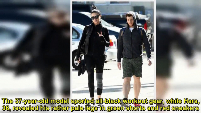 Adriana Lima sports all-black workout gear as she heads to the gym with boyfriend Metin Hara