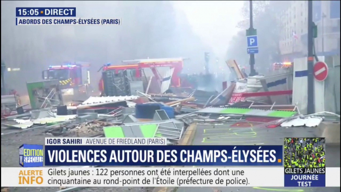 Pavés arrachés, barrières renversées... Les premières images des dégâts aux abords des Champs-Élysées