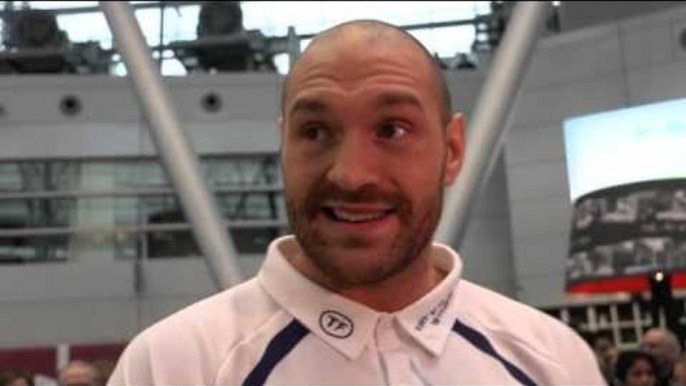 TYSON FURY RESPONDS TO REPORTER'S COMMENT THAT ANTHONY JOSHUA SAID KLITSCHKO WOULD KO HIM