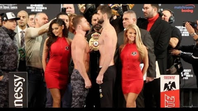 SIZE DIFFERENCE! -  SAUL CANELO ALVAREZ v ROCKY FIELDING - FULL OFFICIAL WEIGH-IN (NEW YORK CITY)