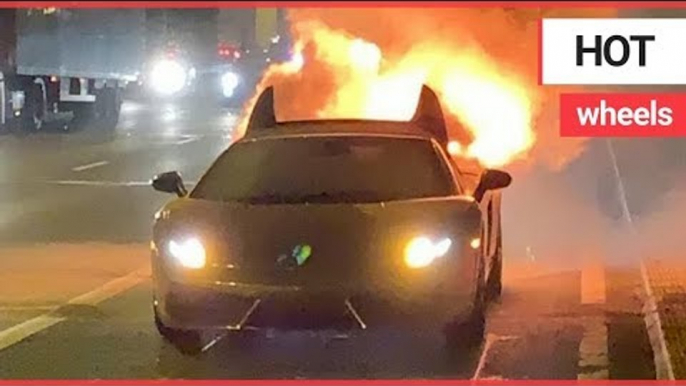 Driver left gutted after £125,000 Lamborghini Gallardo goes up in flames | SWNS TV