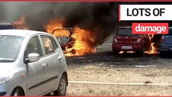 200 vehicles were destroyed by a fire which swept through an Air Force car park | SWNS TV