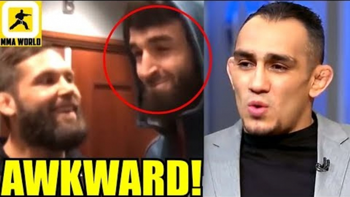 Zabit Magomedsharipov runs into Jeremy Stephens backstage,Usman-I'll finish Woodley in RD 4 or 5