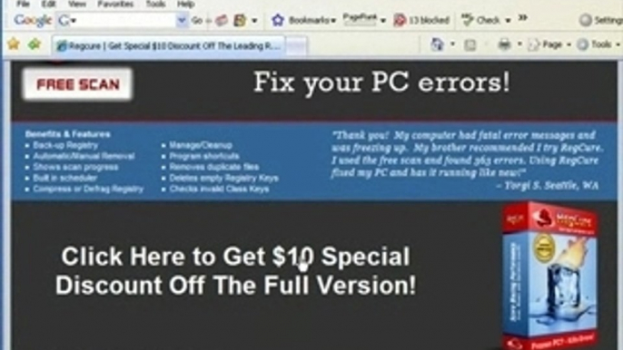 Discounted Regcure Registry Cleaner Software