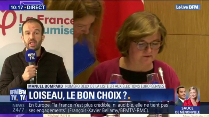 Européennes: Pour Manuel Bompard (LFI), Nathalie Loiseau représente "une Europe de la concurrence, de la fffdestruction sociale"