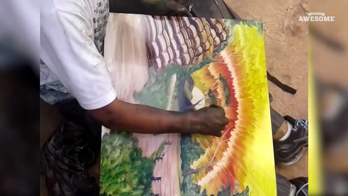 Finger Painting Artist Creates Stunning Landscape! | People Are Awesome