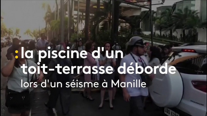 Séisme à Manille : la piscine d'un toit-terrasse déborde à des dizaines de mètres de haut