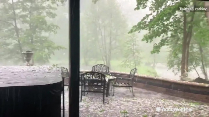 Golf ball-sized hail invades porch