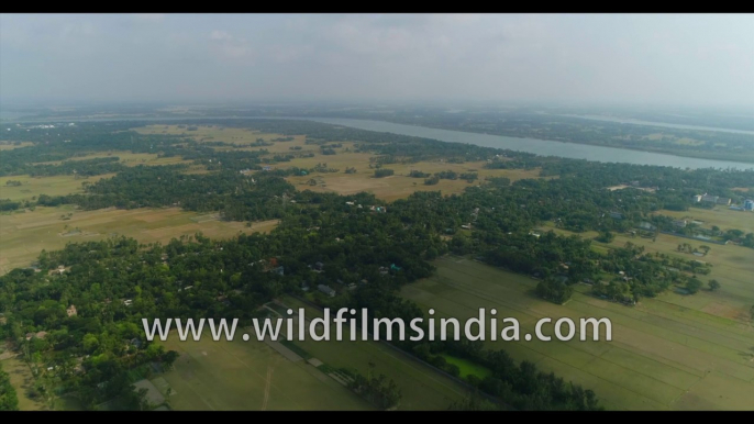 4k Aerial footage from Bakkhali sea beach to Fredric Island fields and back water  towards Henry Island ,   Bay of Bengal , India