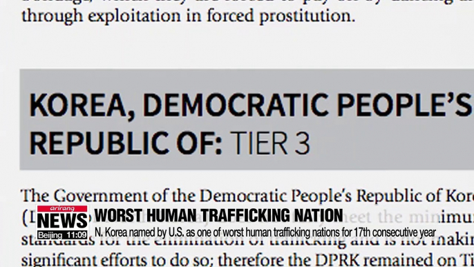 N. Korea named by U.S. as one of worst human trafficking nations for 17th consecutive year