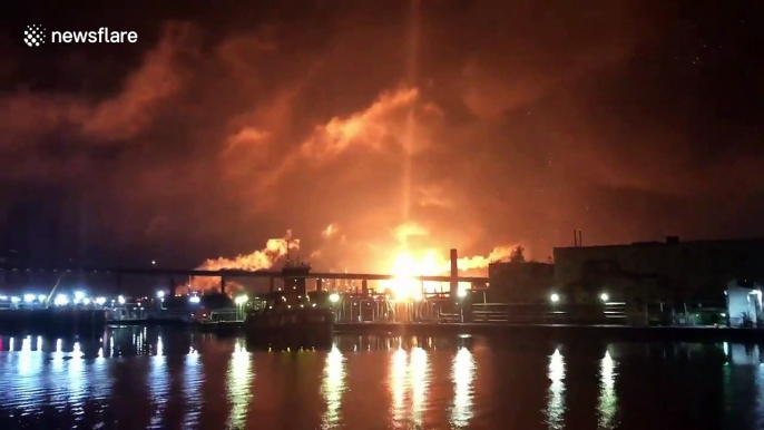 Fire burns through Philadelphia oil refinery causing massive explosion